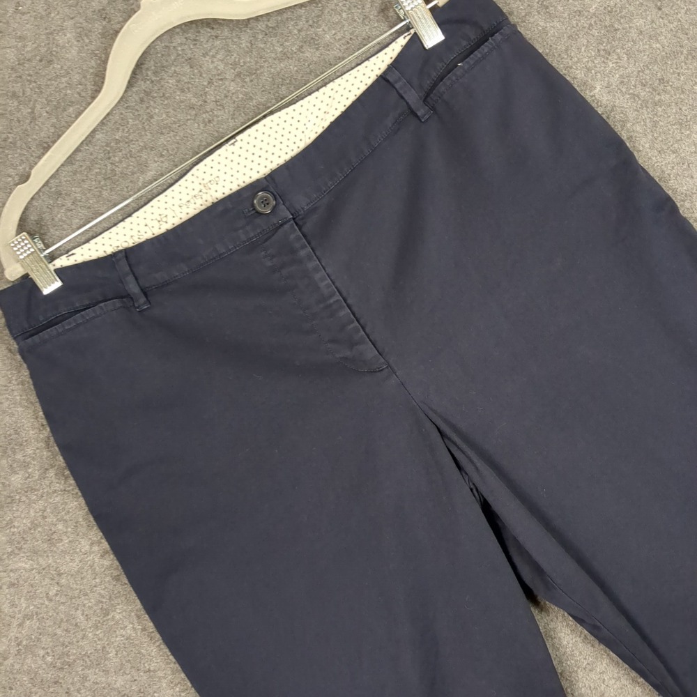 Talbots Perfect Crop Navy Blue Chino Pants‎ Womens 16 Button Hem Straight Leg